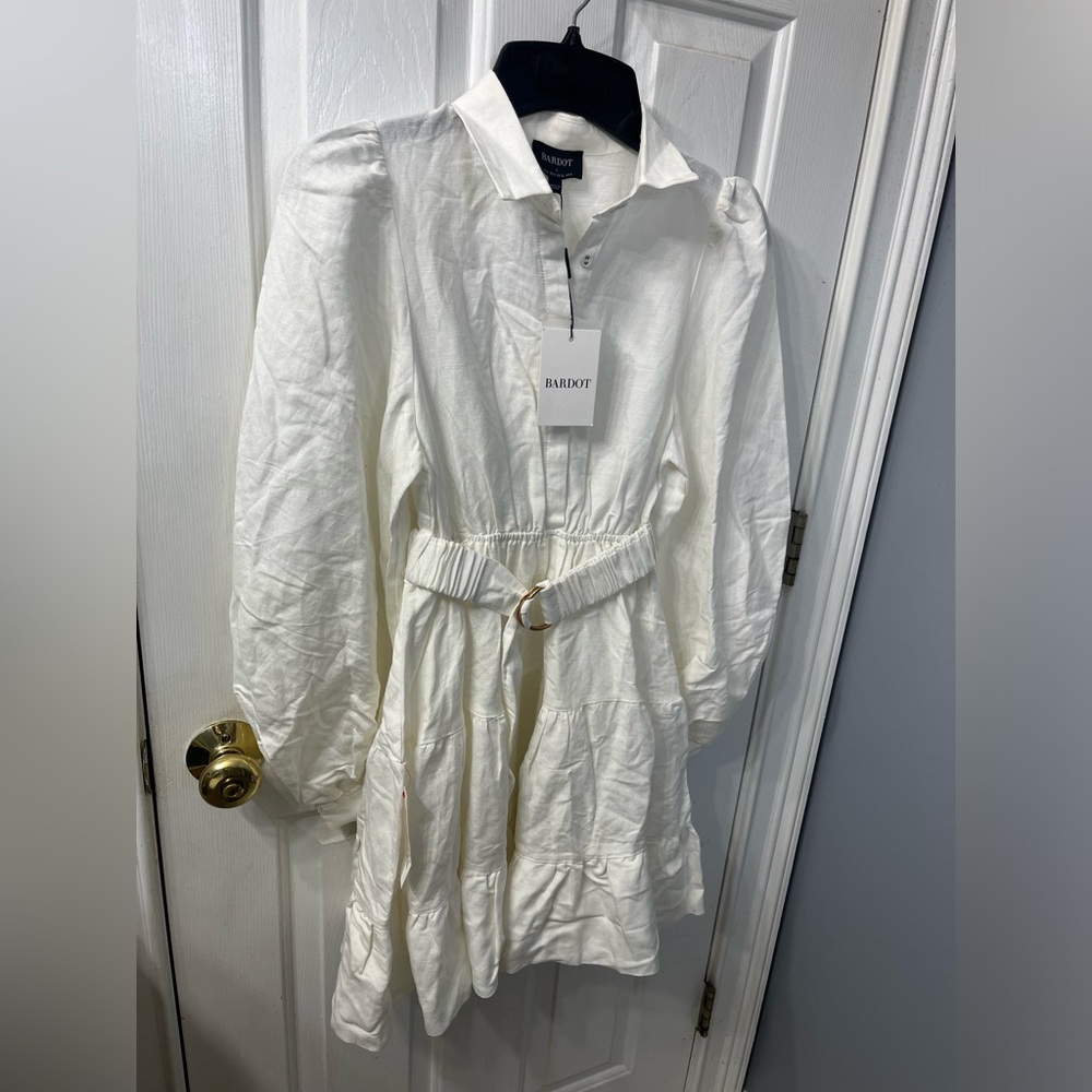 Bardot Belted Mini Shirt Dress in Ivory Size 4 NWT - Picture 6 of 12